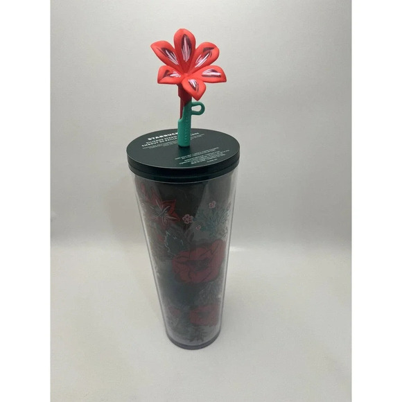 Starbucks 2022 Holiday Woodland Berry Cold Cup Flower Straw Topper New Release - Picture 1 of 5